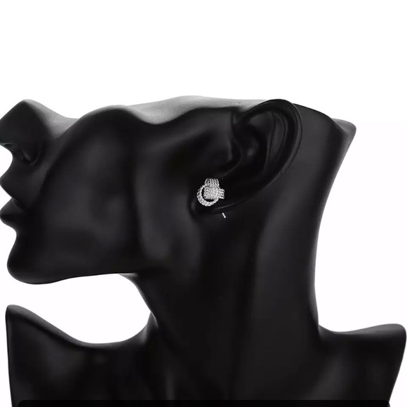 Silver Plated Knot Stud Earrings - Picture 3 of 3